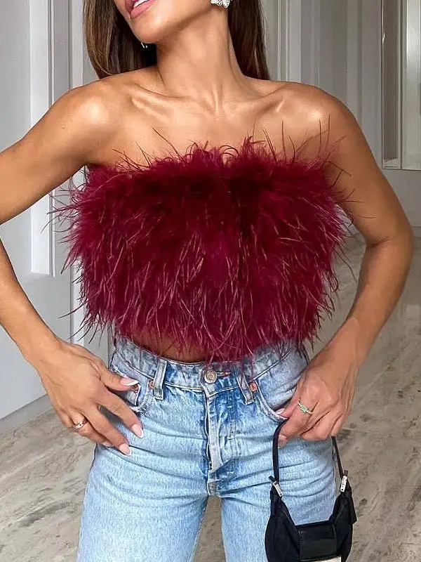 27 Feather Corset Tube Top