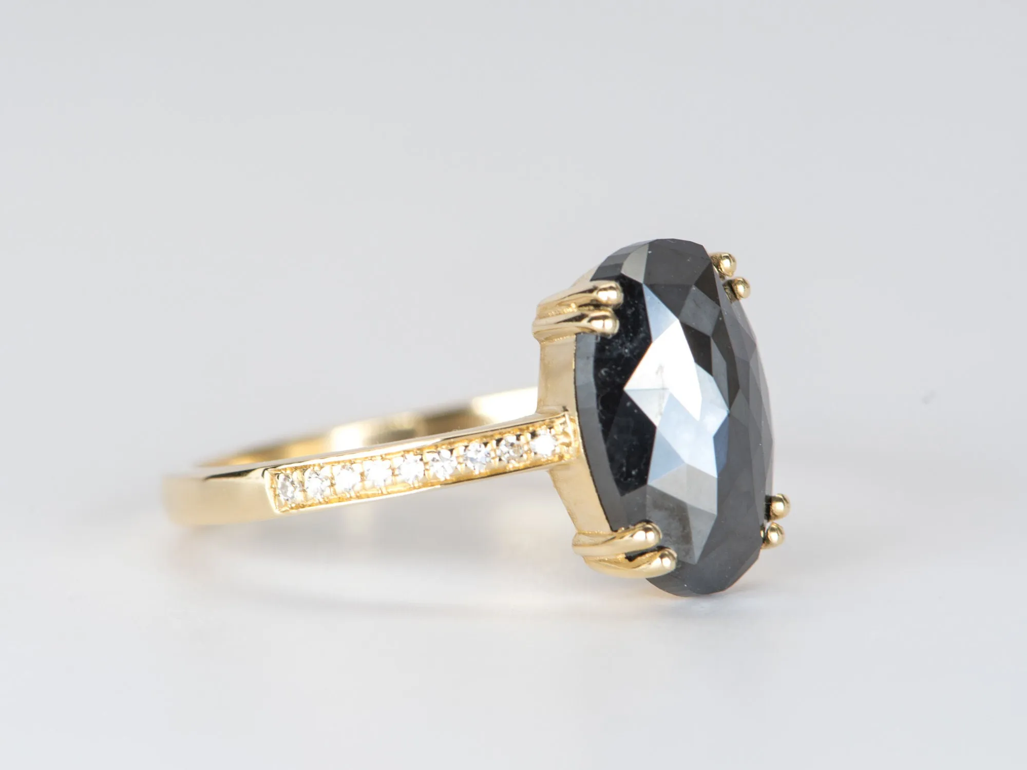 2.94ct Elongated Oval Black Diamond Pave Band 14K Gold Engagement Ring R6307