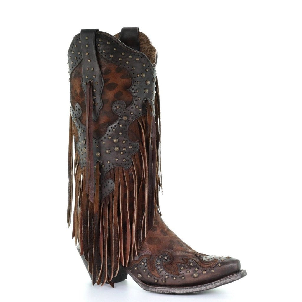 A3618 -M  Corral brown western cowgirl goatskin boots for women