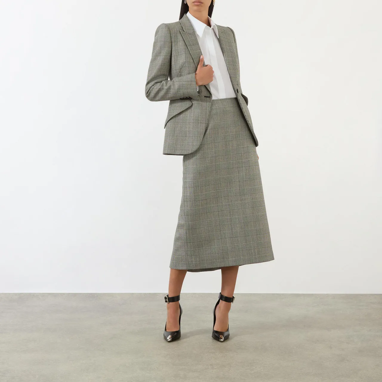 ALEXANDER MCQUEEN High-Rise Check Pencil Skirt - Black