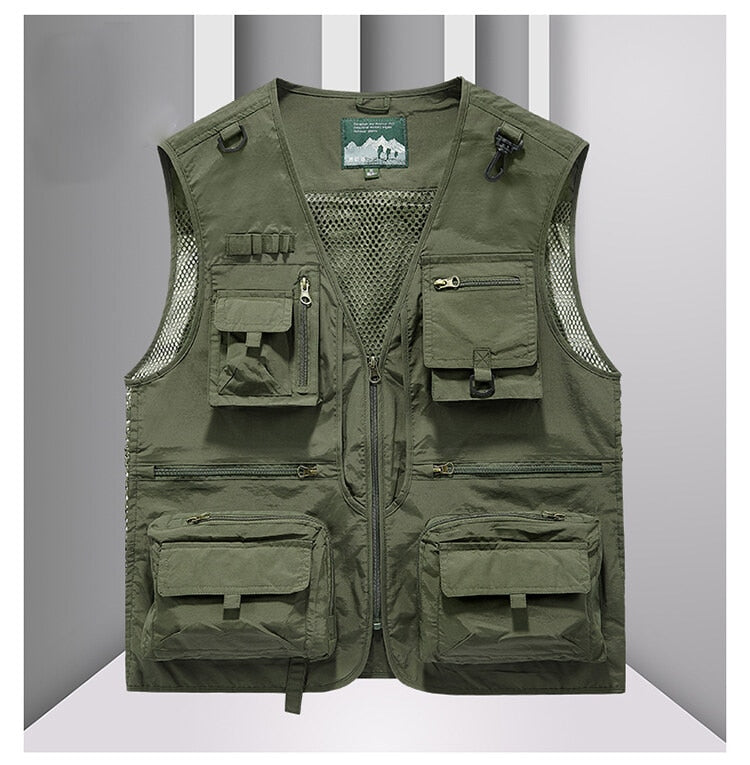 Ashore Shop New Spring Autumn Men Multi Pockets Quick Drying Sleeveless Vest Men Outdoor Sports Waistcoat Camping Fishing Jacket