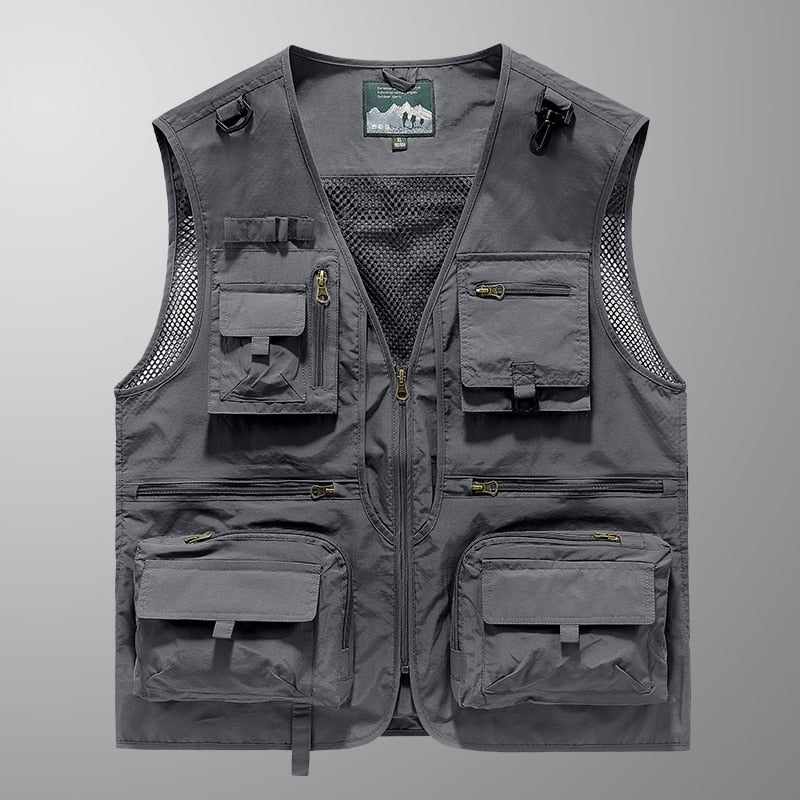 Ashore Shop New Spring Autumn Men Multi Pockets Quick Drying Sleeveless Vest Men Outdoor Sports Waistcoat Camping Fishing Jacket