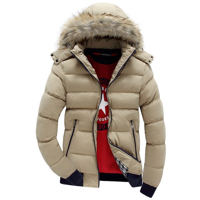 ASHORESHOP Men's Winter Jackets Thick Hooded Fur Collar Parka Men Coats