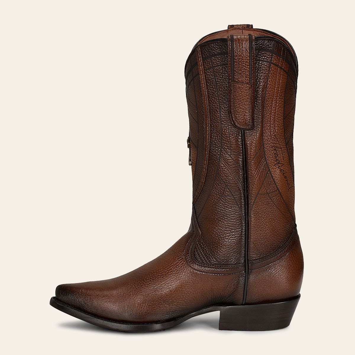 B22PVE - Cuadra brown dress cowboy deer leather boots for men