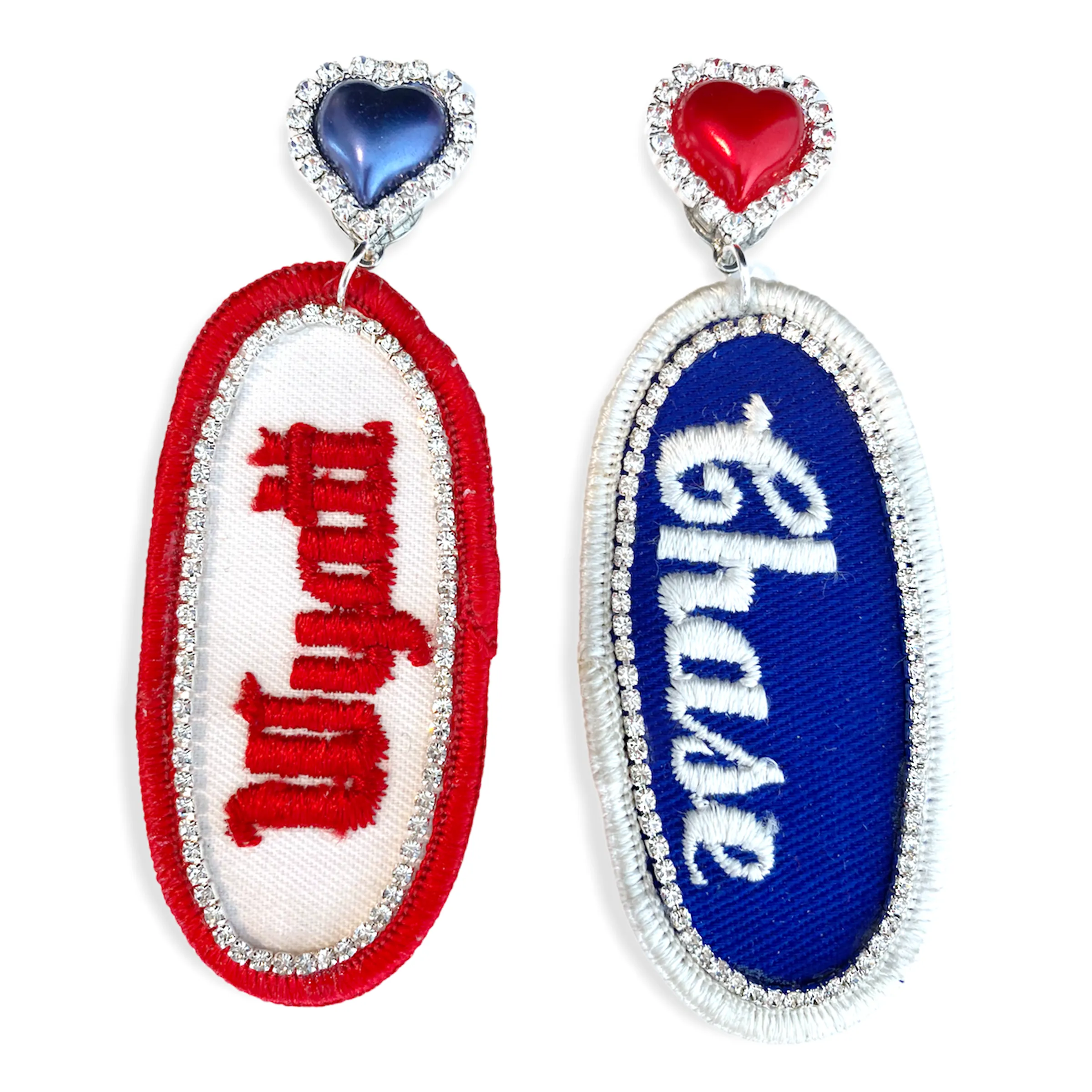 BEDAZZLED VINTAGE MECHANIC NAME PATCH EARRINGS (more names)