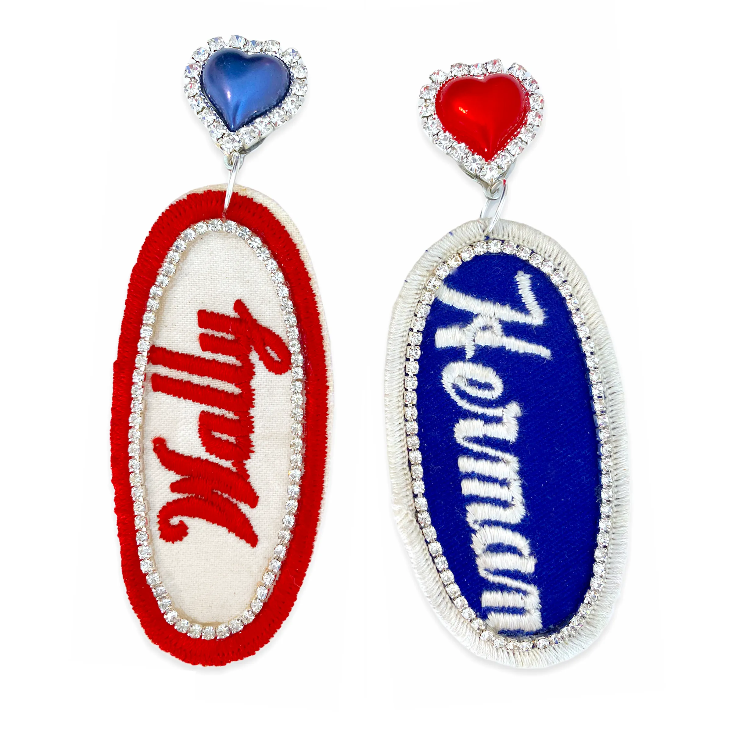 BEDAZZLED VINTAGE MECHANIC NAME PATCH EARRINGS (more names)