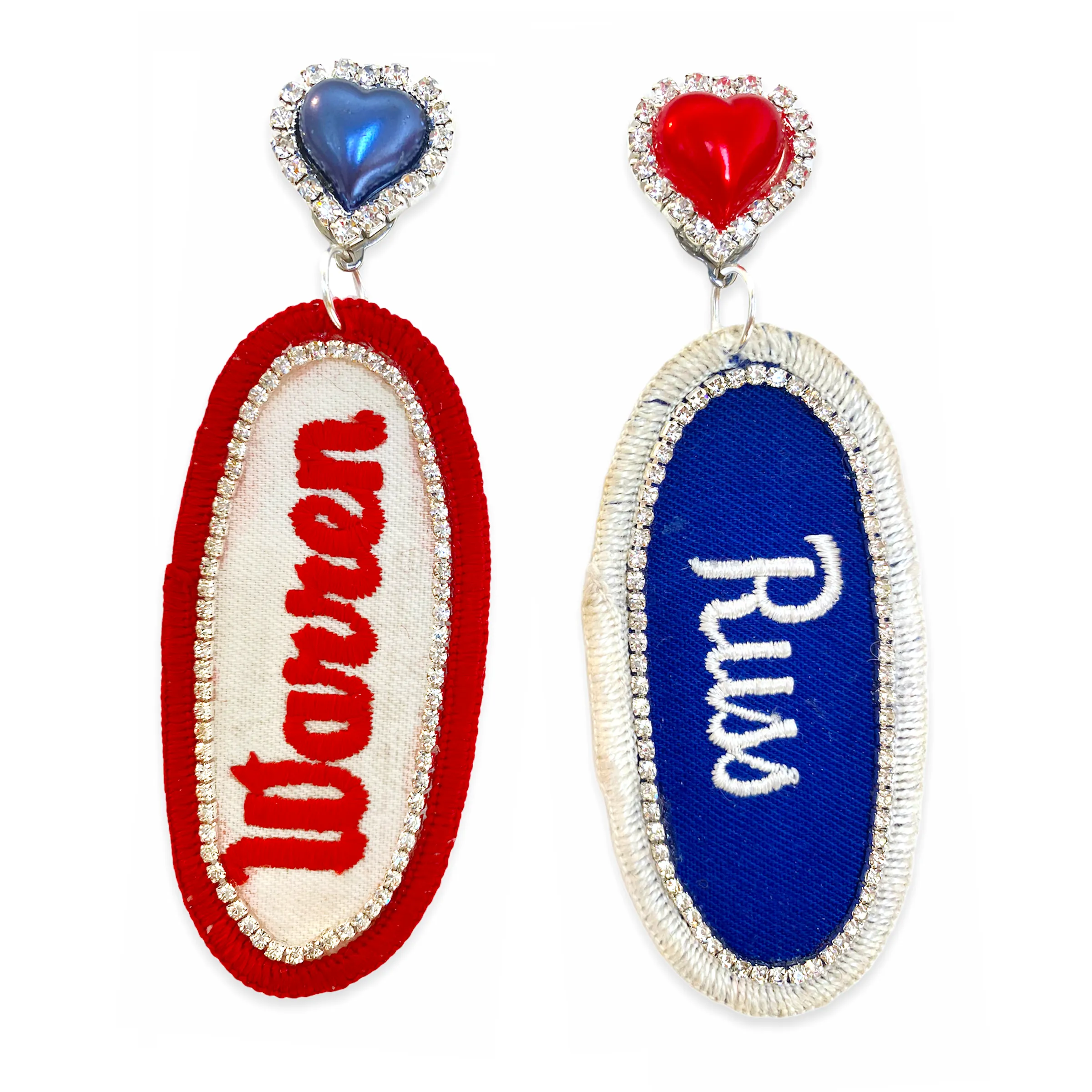 BEDAZZLED VINTAGE MECHANIC NAME PATCH EARRINGS (more names)