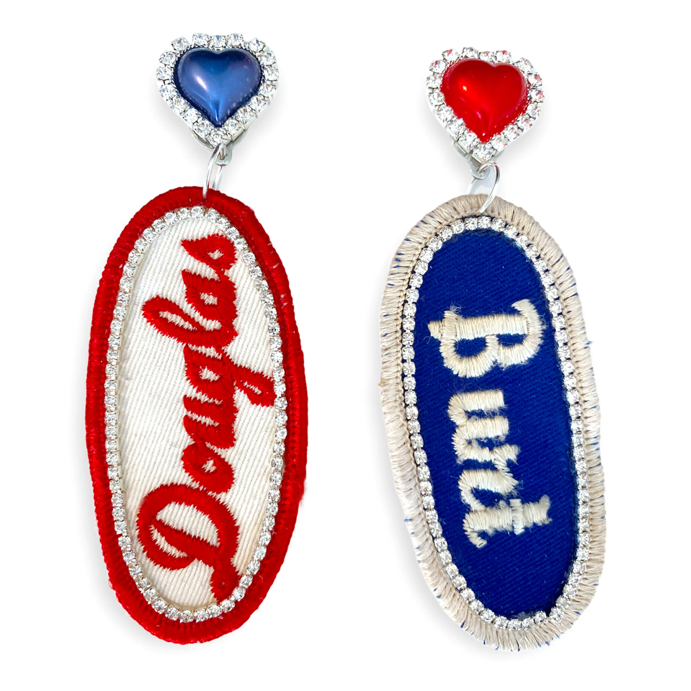 BEDAZZLED VINTAGE MECHANIC NAME PATCH EARRINGS (more names)