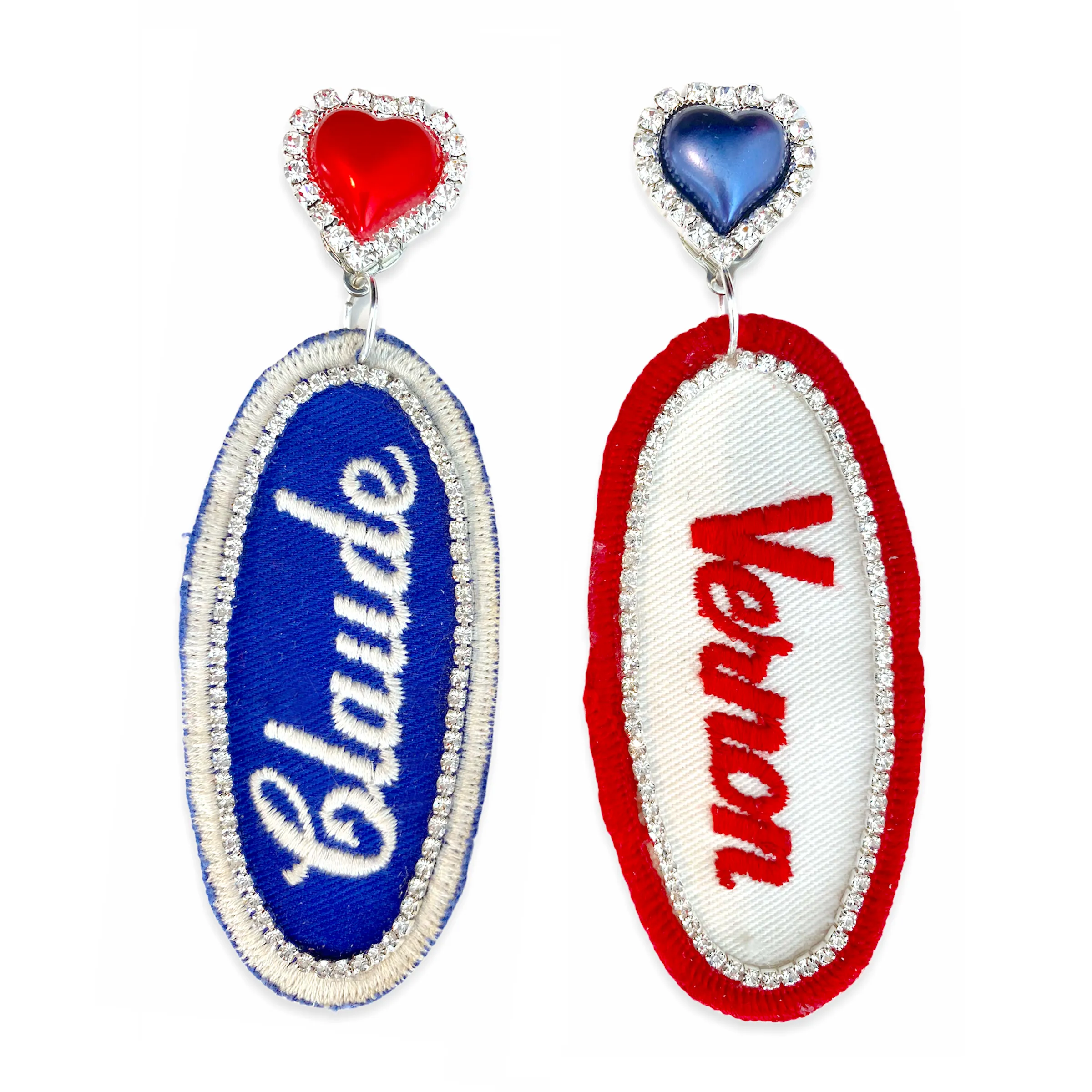 BEDAZZLED VINTAGE MECHANIC NAME PATCH EARRINGS (more names)