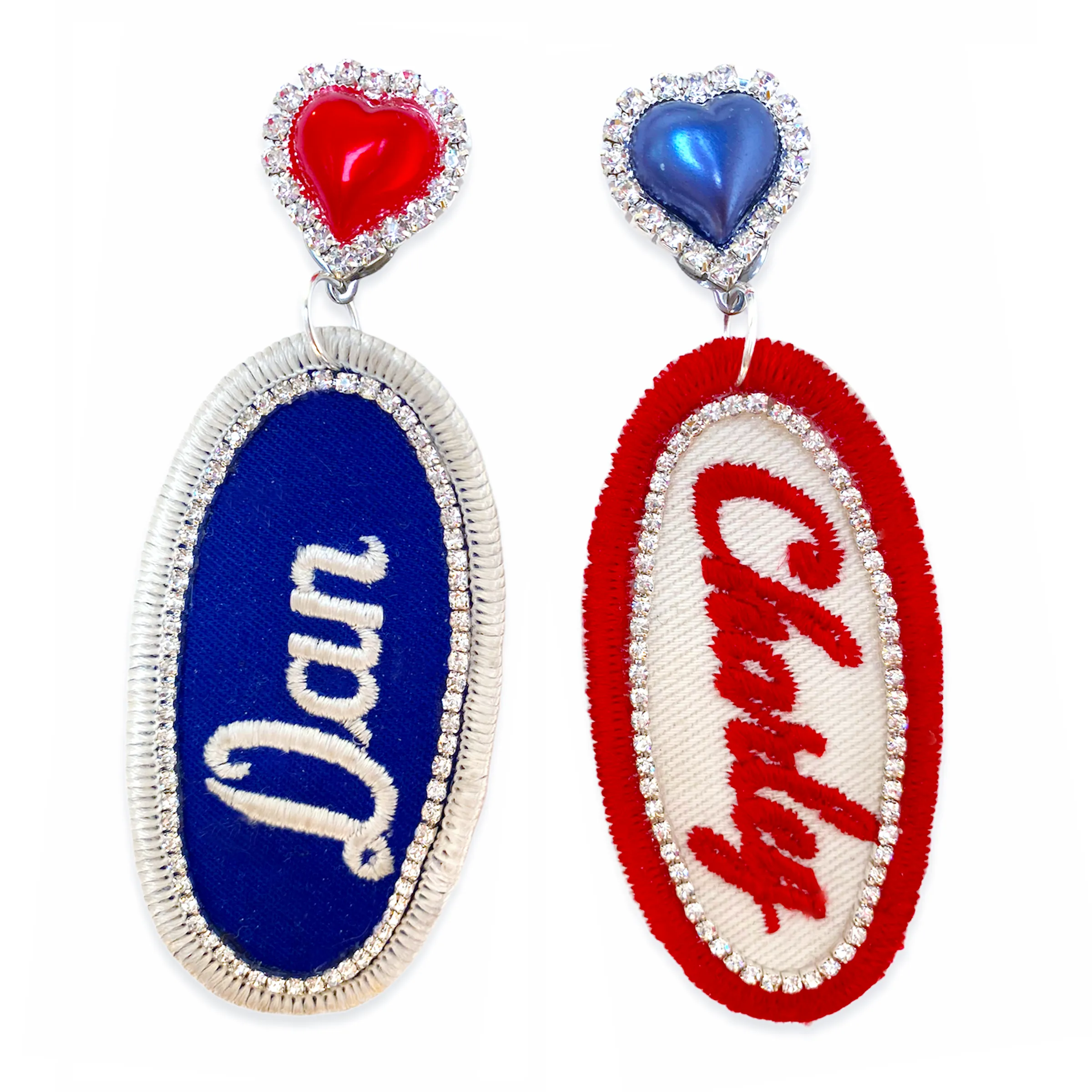 BEDAZZLED VINTAGE MECHANIC NAME PATCH EARRINGS (more names)