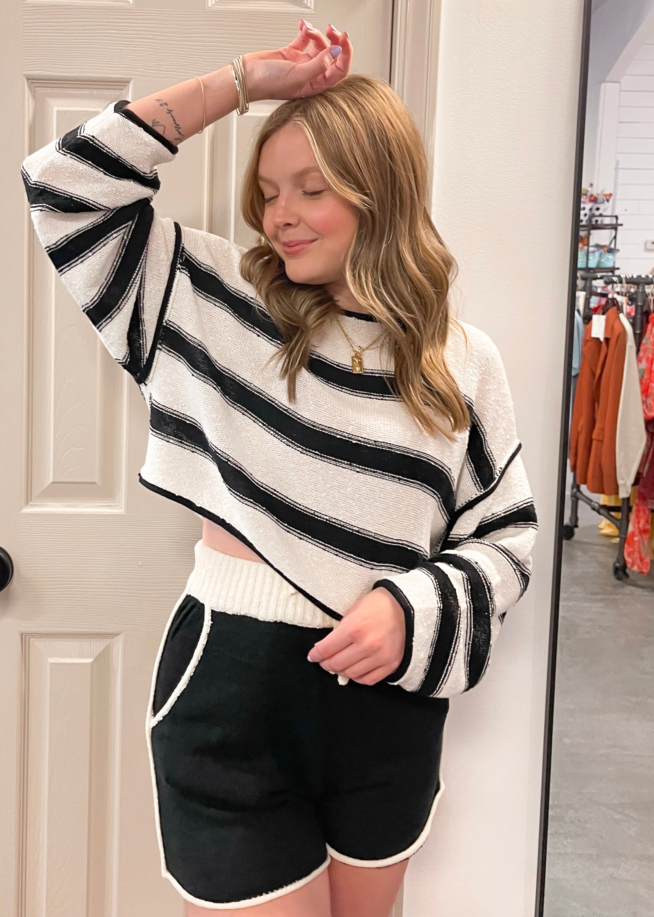 Believe The Stripe Cropped Sweater