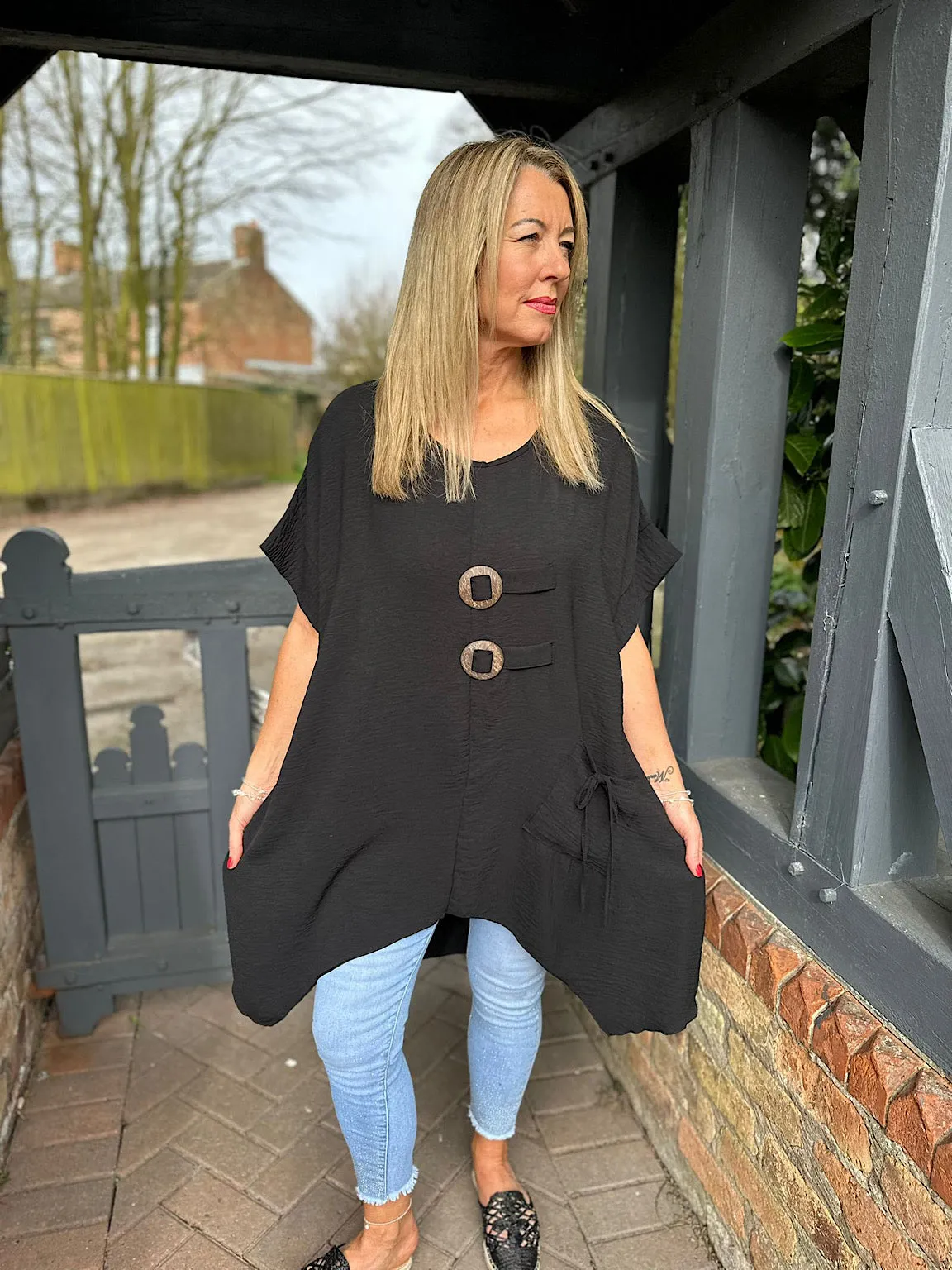 Black Dipped Hem Crepe Tunic Angie