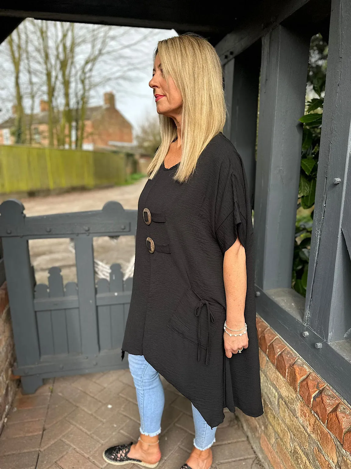 Black Dipped Hem Crepe Tunic Angie