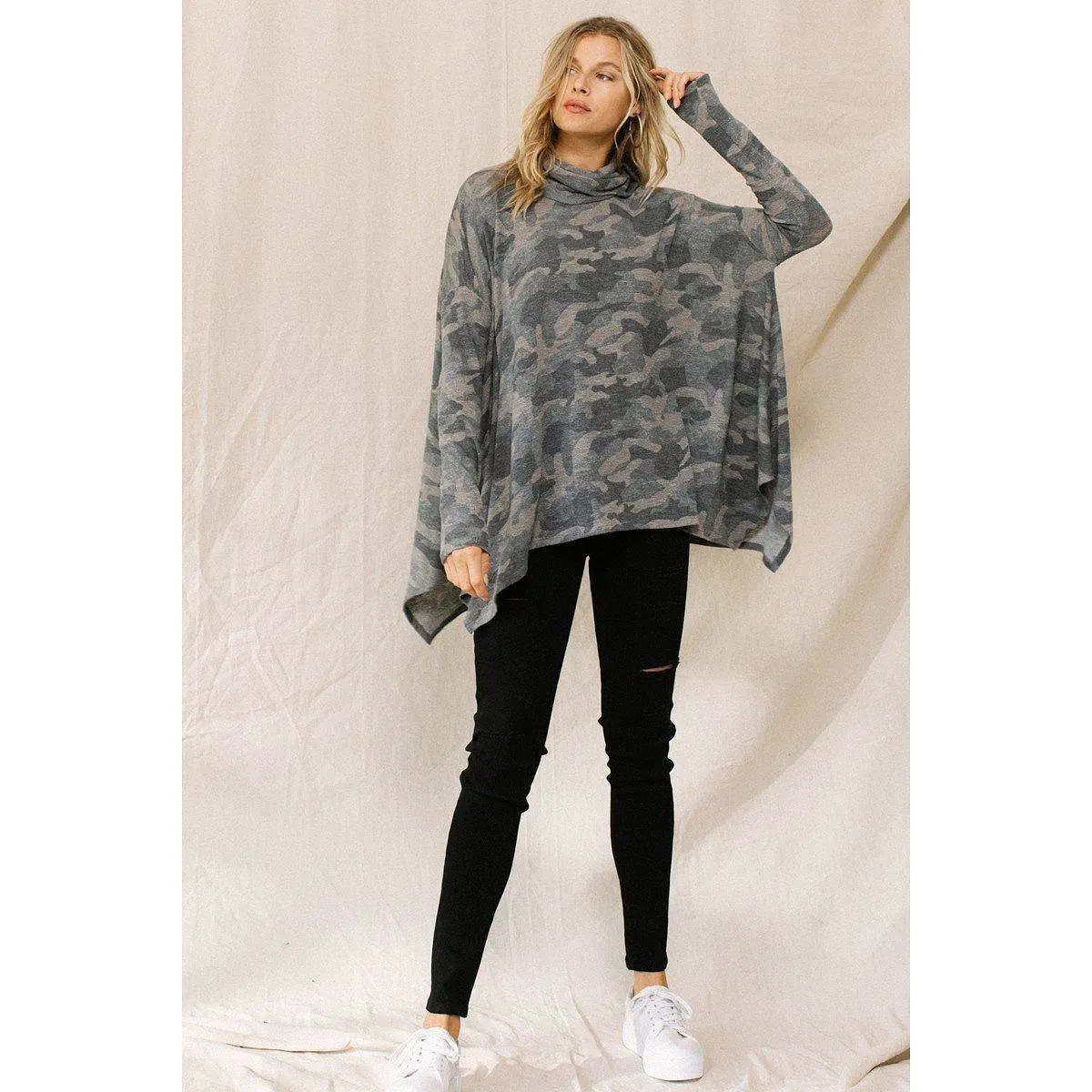 Camouflage Printed Turtleneck Top