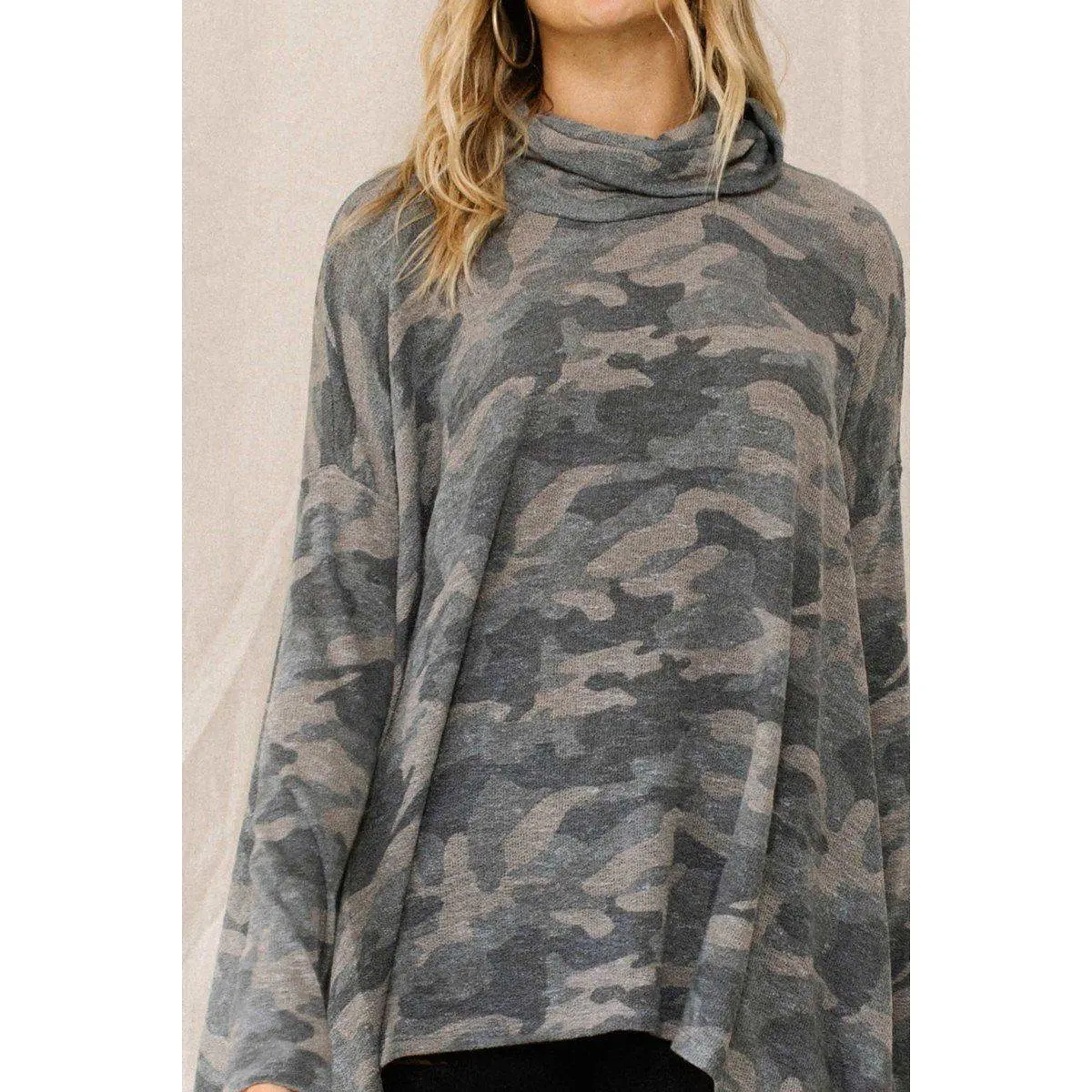 Camouflage Printed Turtleneck Top