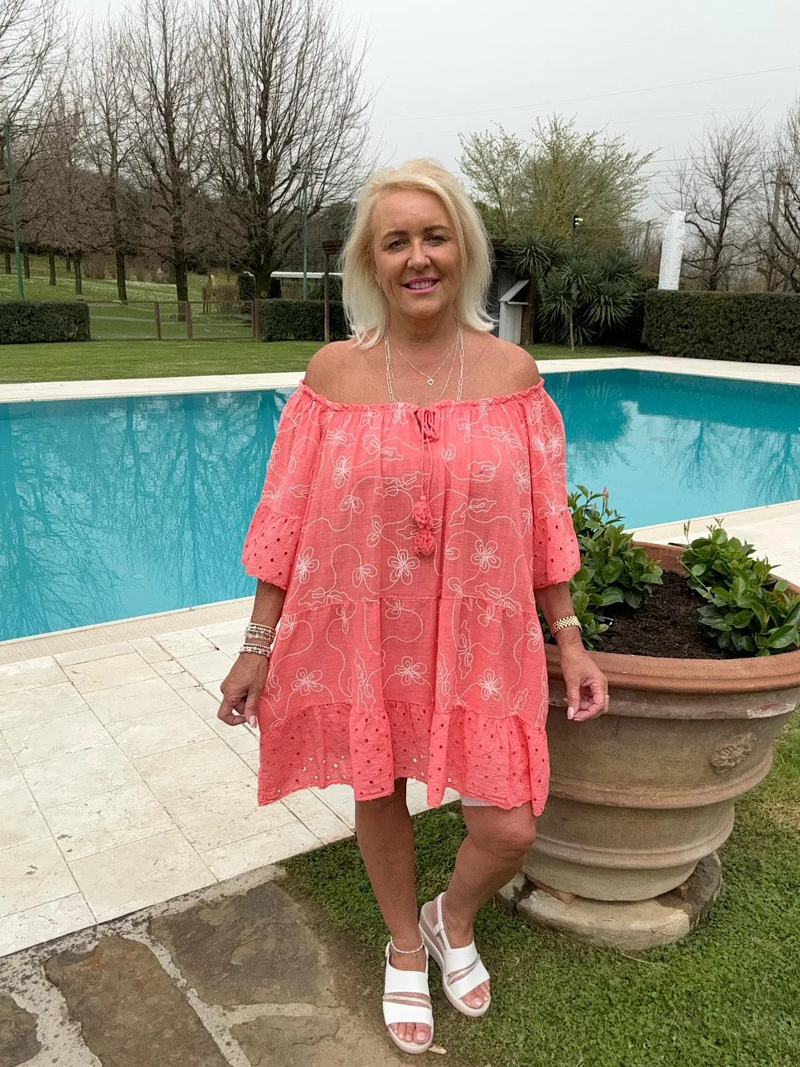 Coral Patterned Tassel Bardot Tunic Penny