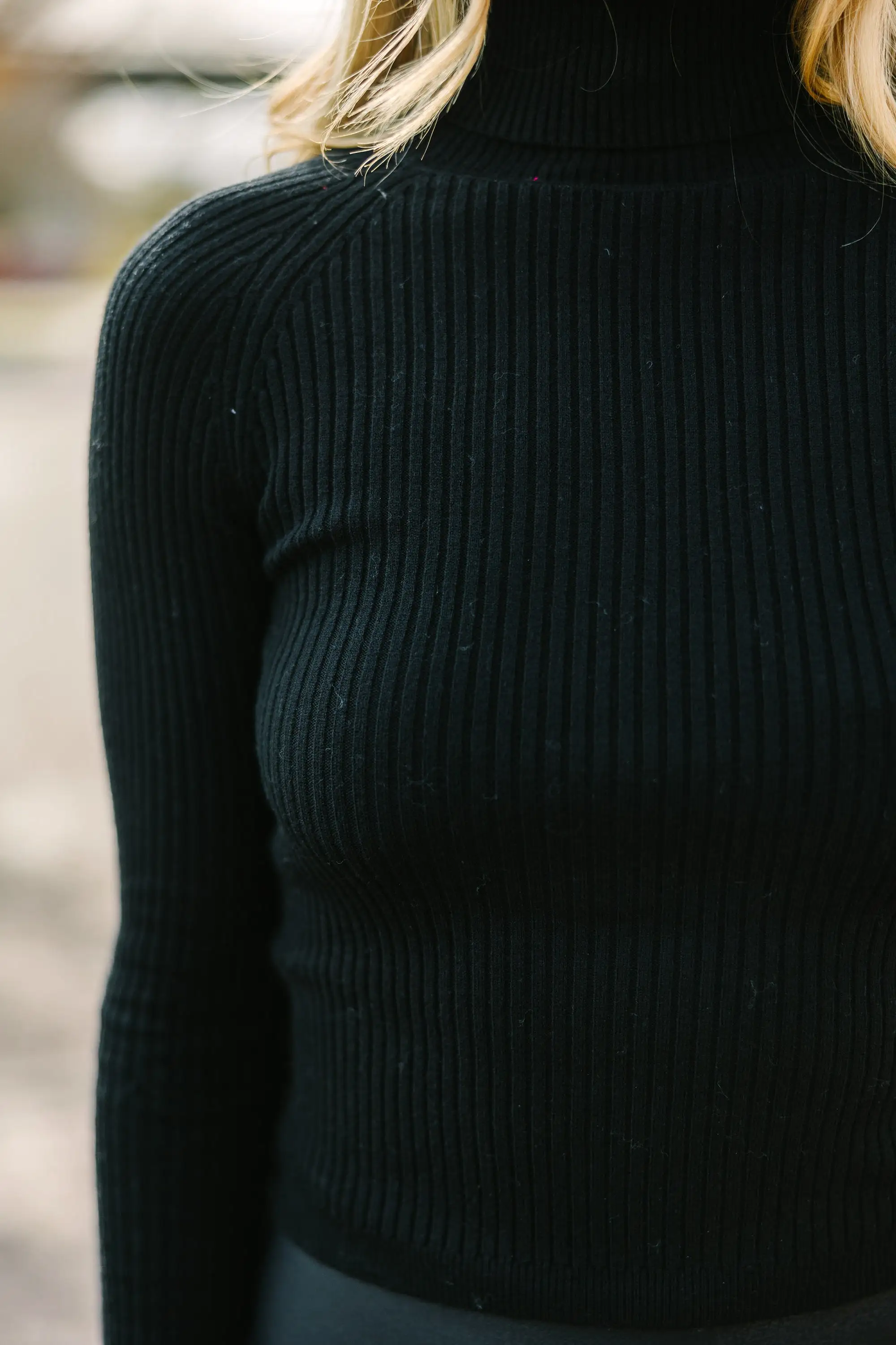 Don't Miss It Black Ribbed Turtleneck Top