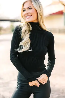 Don't Miss It Black Ribbed Turtleneck Top