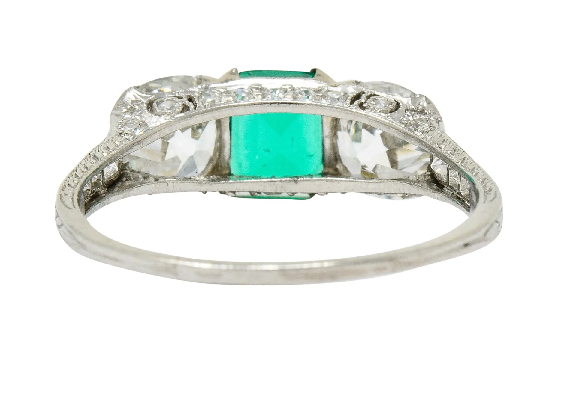 Edwardian 2.71 CTW Emerald Diamond Platinum Three Stone Ring Circa 1915