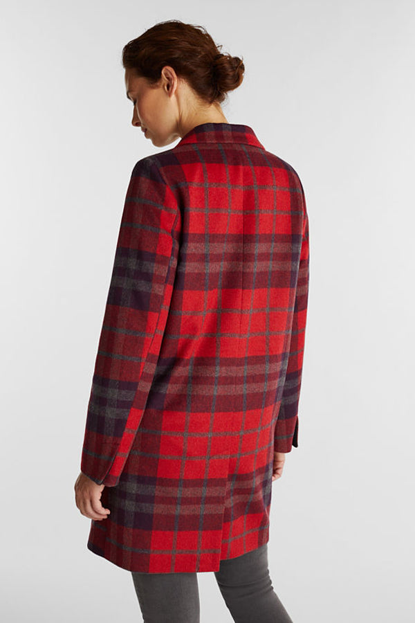 Esprit Blended Wool Check Coat