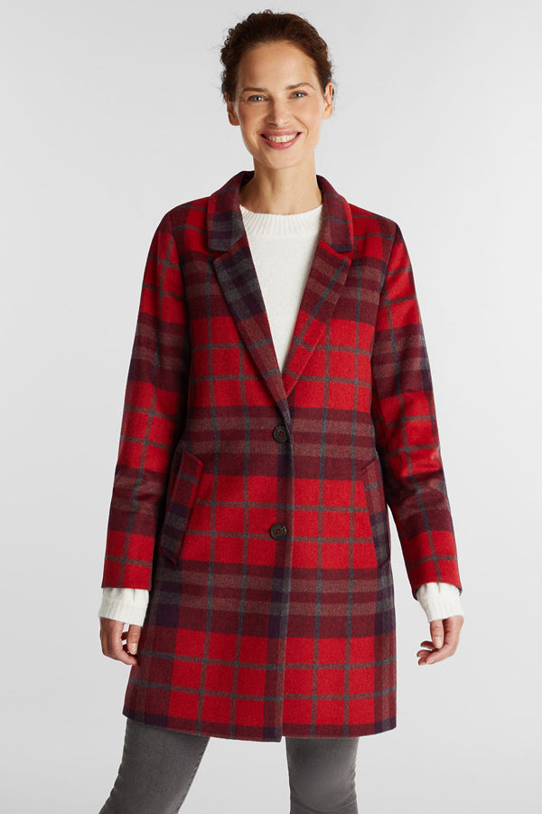 Esprit Blended Wool Check Coat