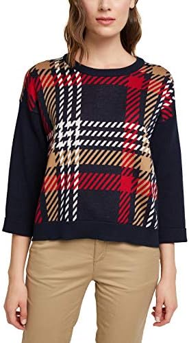 Esprit Organic Cotton Tartan Sweater in Navy