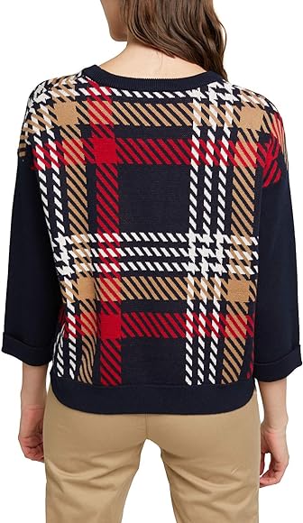 Esprit Organic Cotton Tartan Sweater in Navy