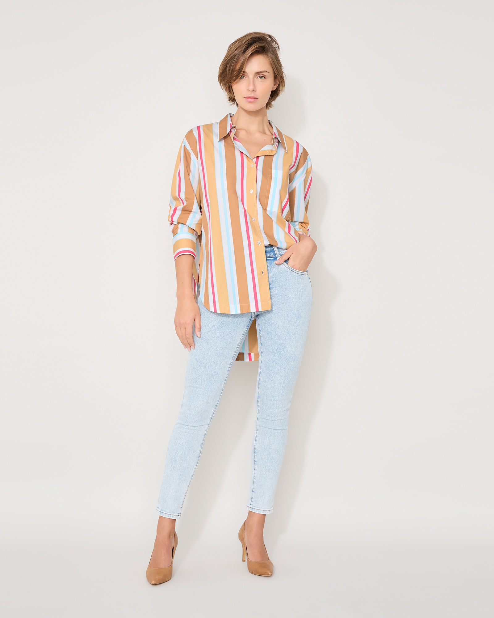 EVERYDAY SHIRT - TAN MULTI STRIPE