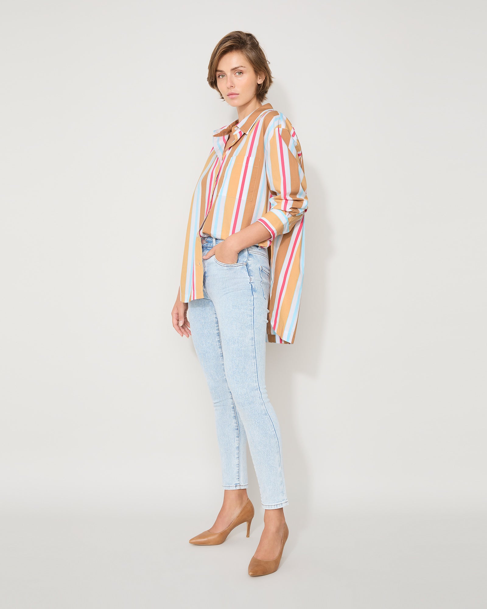 EVERYDAY SHIRT - TAN MULTI STRIPE