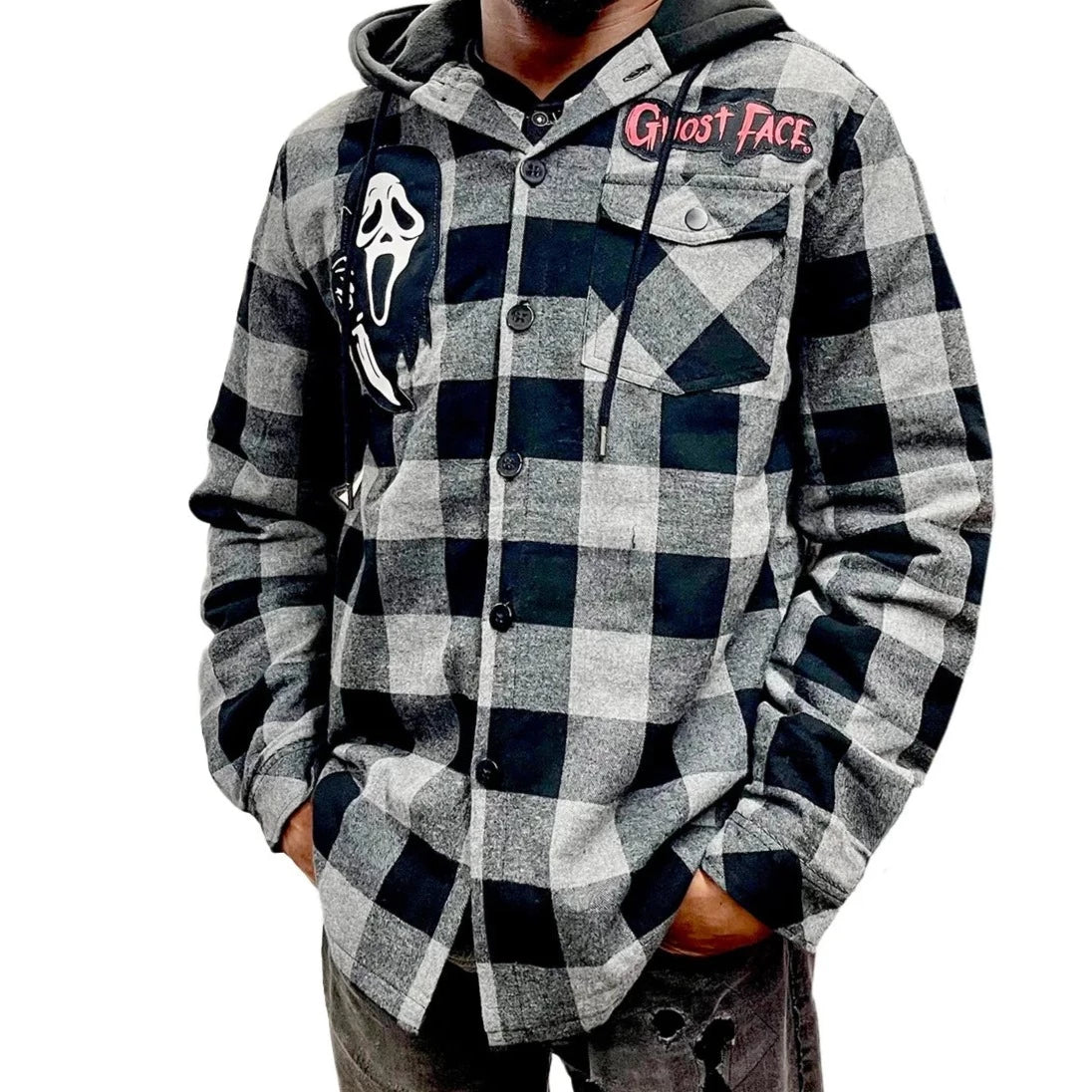 Ghostface Flannel Button Hoodie