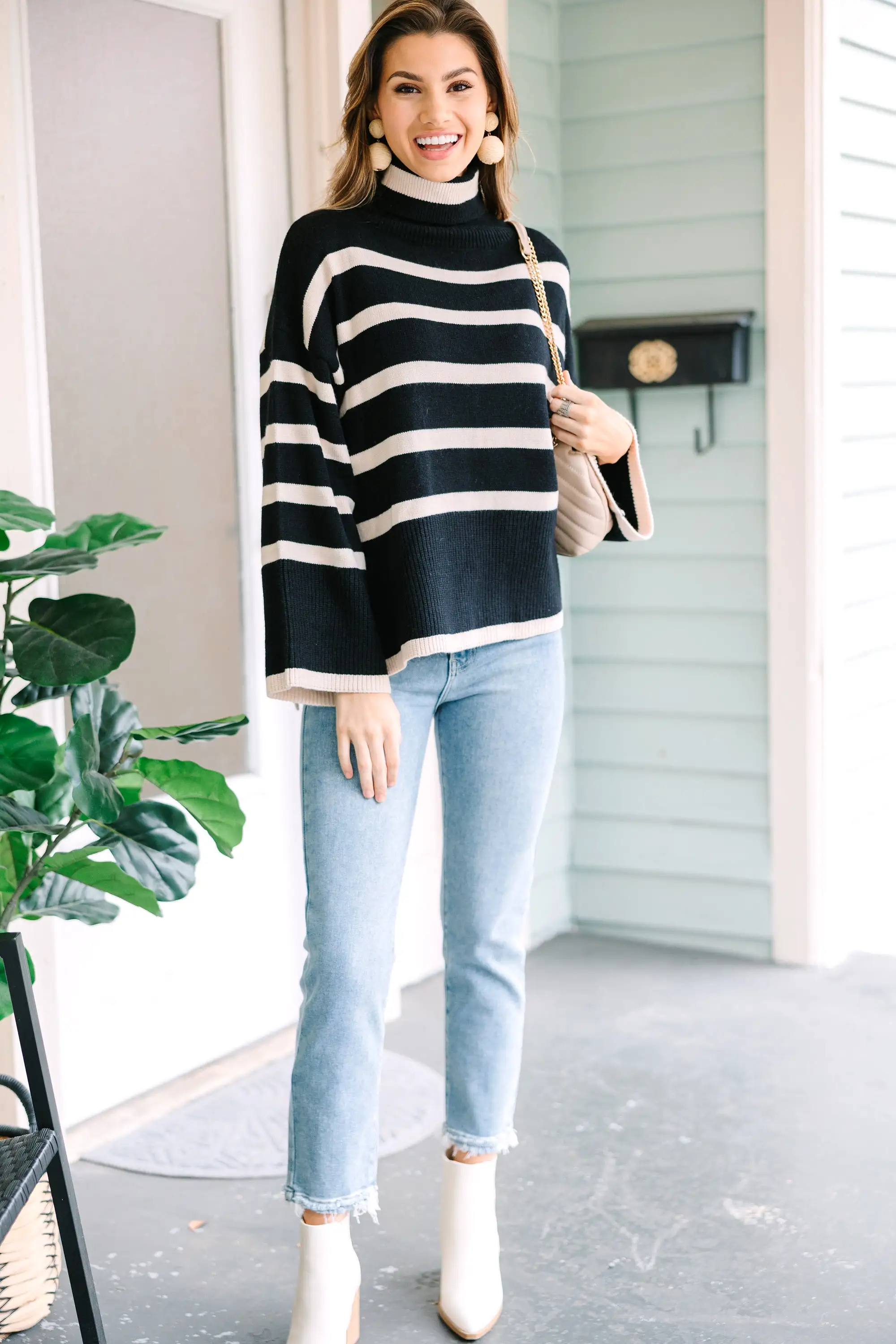 Have Your Fun Black Striped Turtleneck Sweater