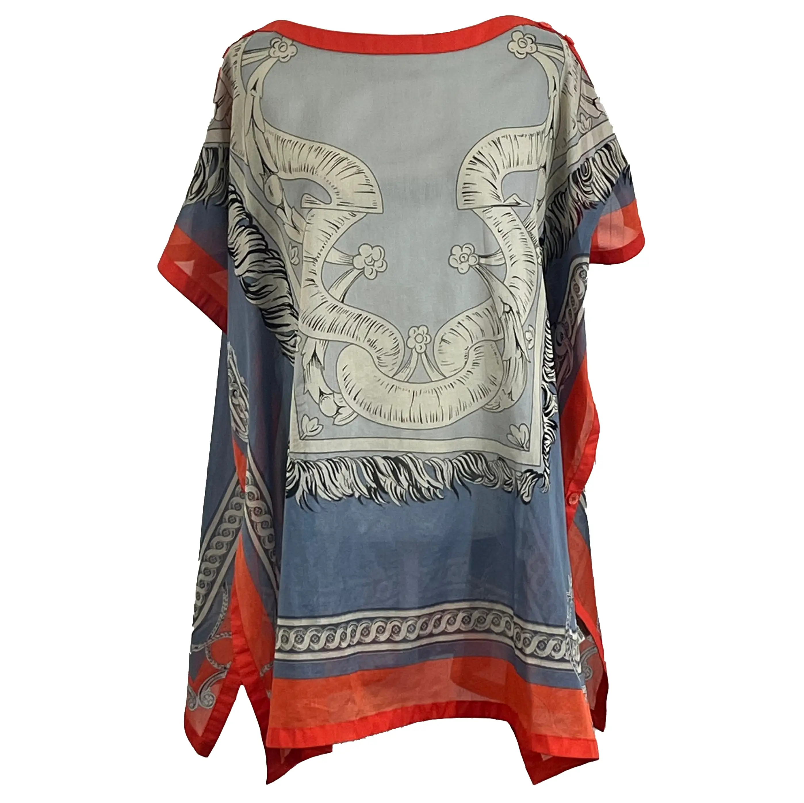 Hermes 1310 Cornflower & Orange Cotton Beach Tunic XXS/XS/S/M/L/XL/XXL