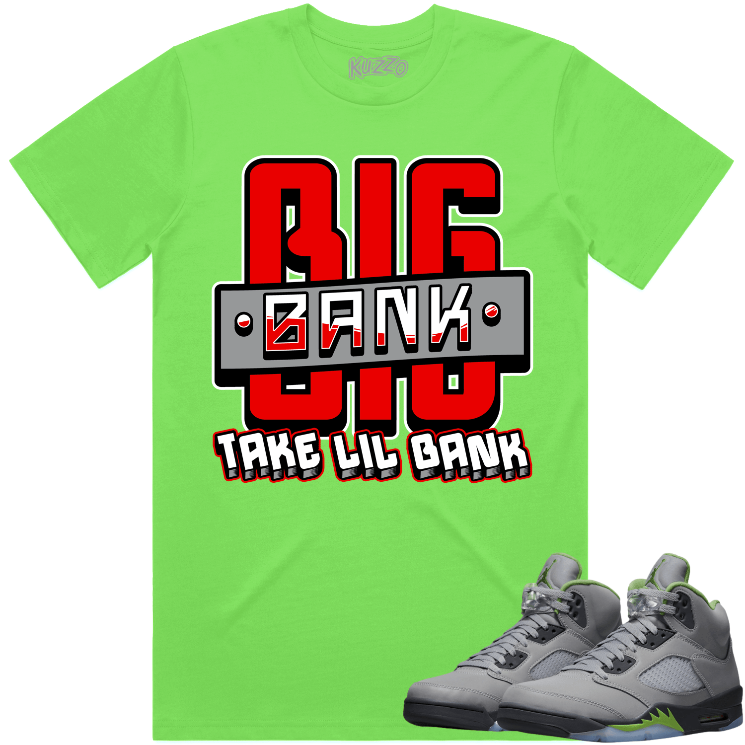 Jordan 5 Green Bean 5s Shirt to Match - RED BIG BANK