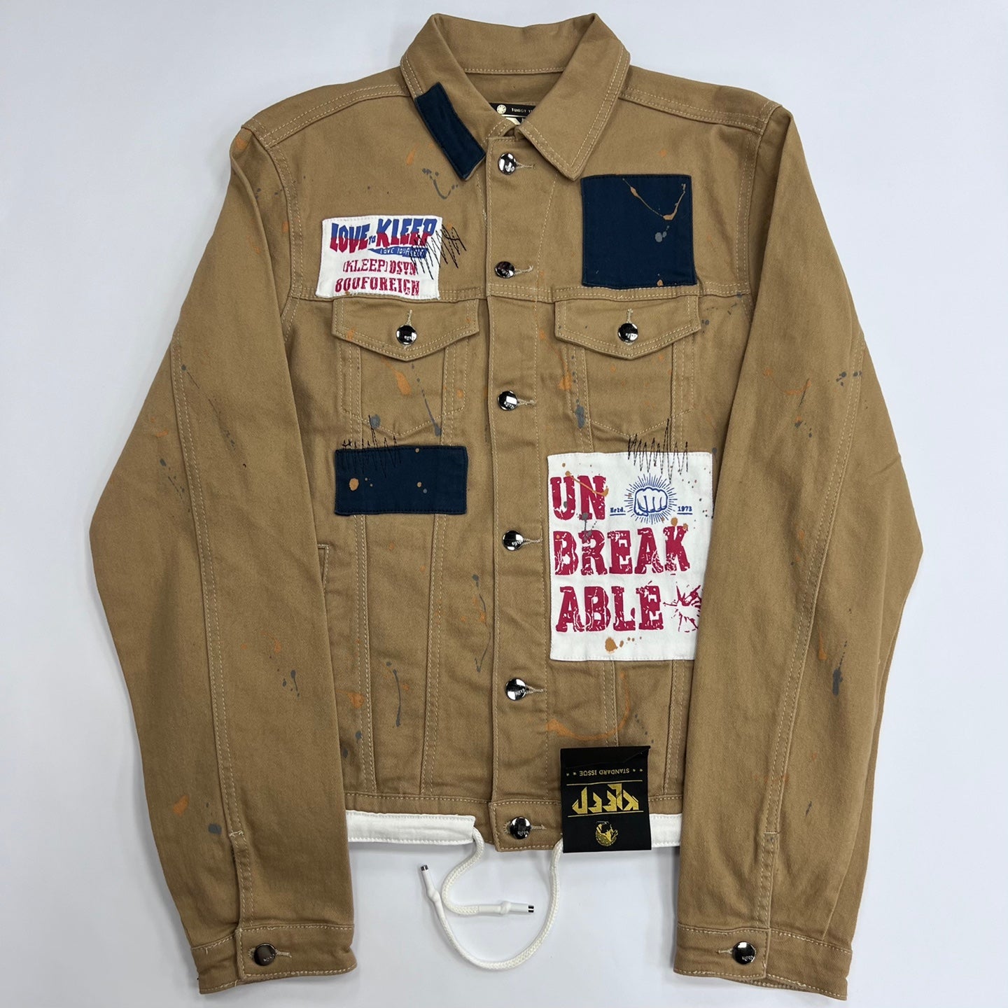 KLEEP Khaki Denim Jacket with Graphic Paint