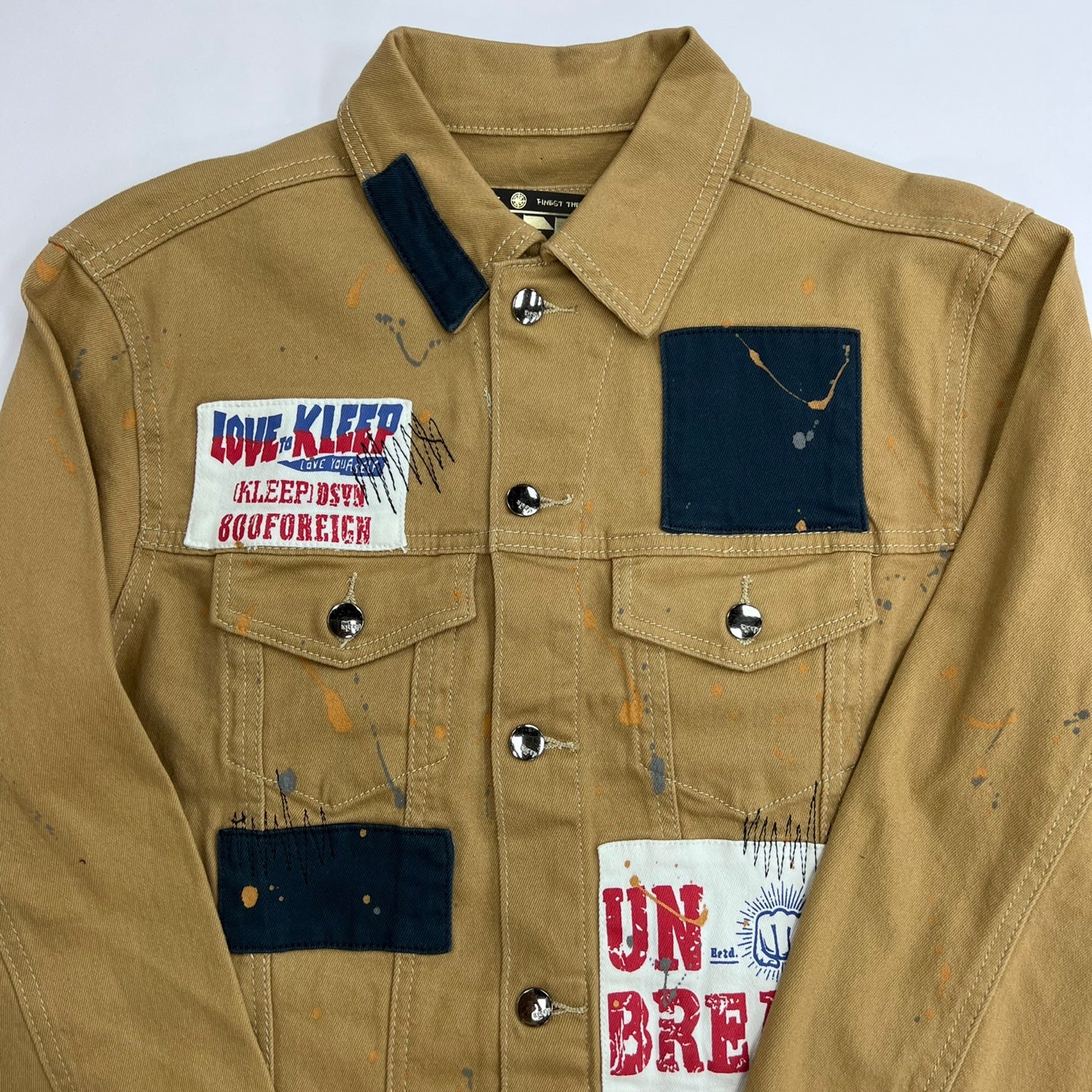 KLEEP Khaki Denim Jacket with Graphic Paint