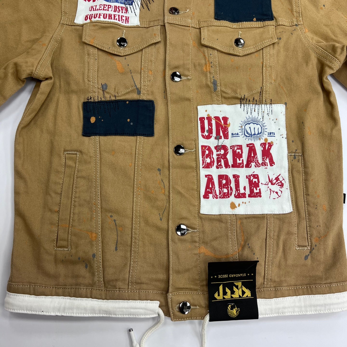 KLEEP Khaki Denim Jacket with Graphic Paint