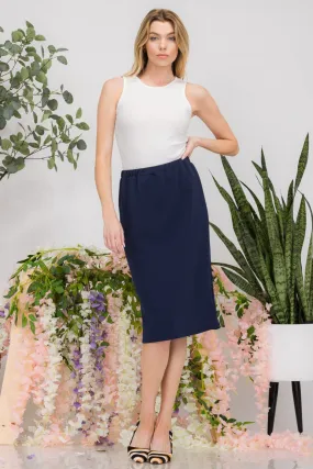 Laura Navy Pencil Style Skirt-Textured (REGULAR & PLUS)