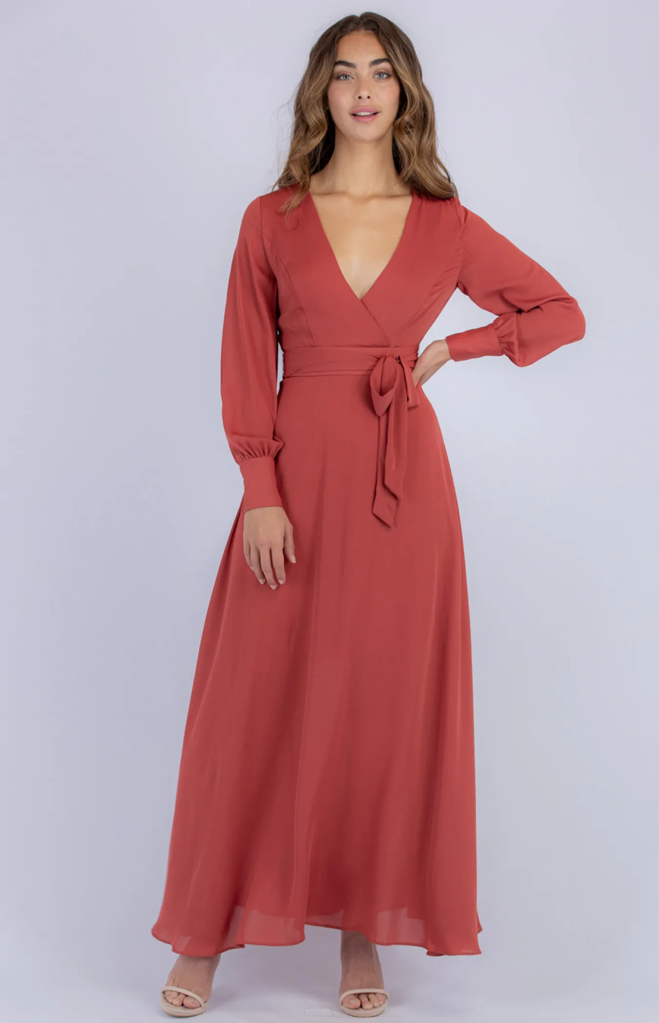 Long Sleeve Maxi Dress with Belt (ADR1092B)