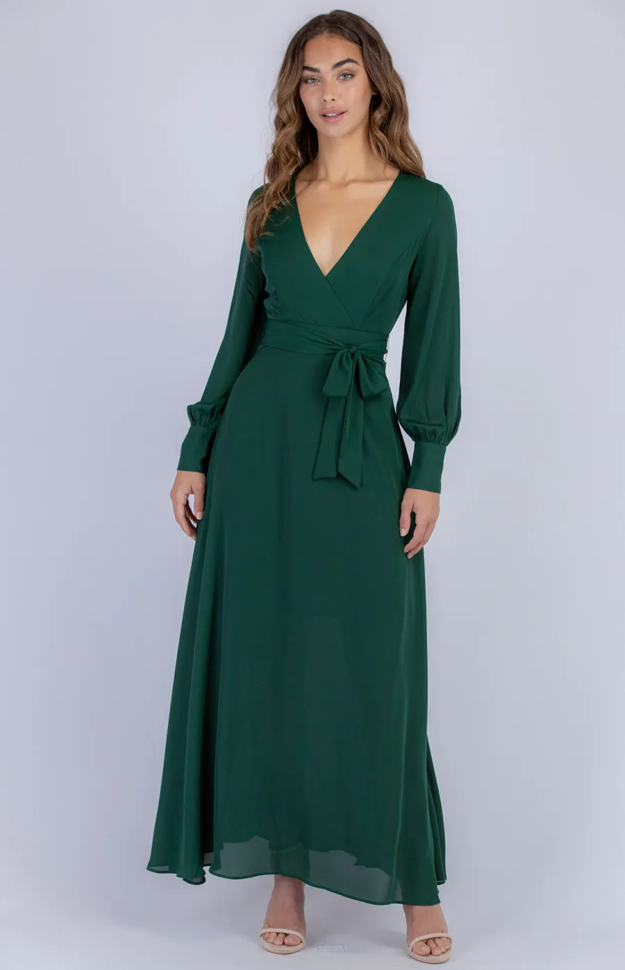 Long Sleeve Maxi Dress with Belt (ADR1092B)