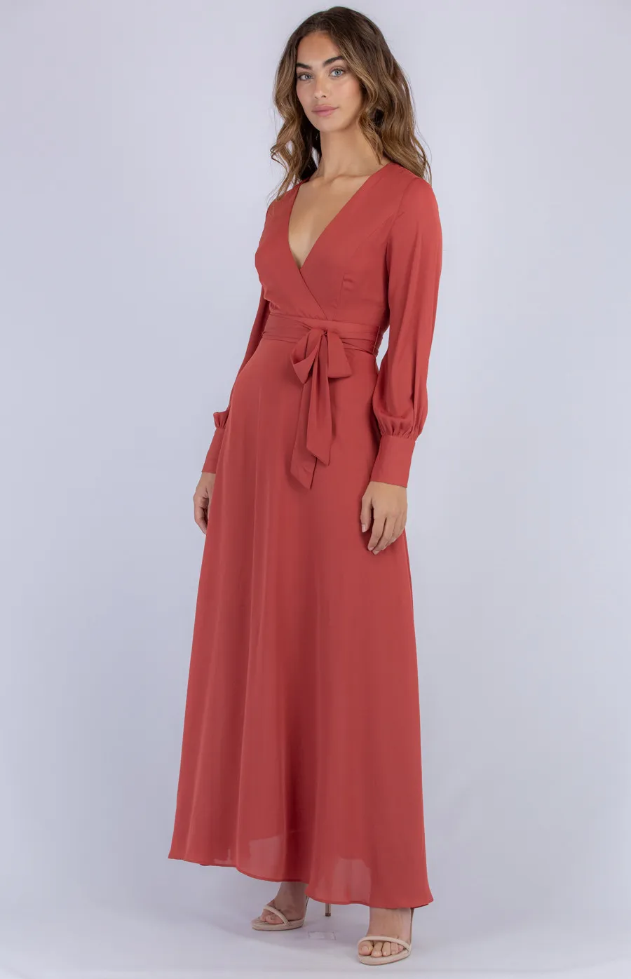 Long Sleeve Maxi Dress with Belt (ADR1092B)