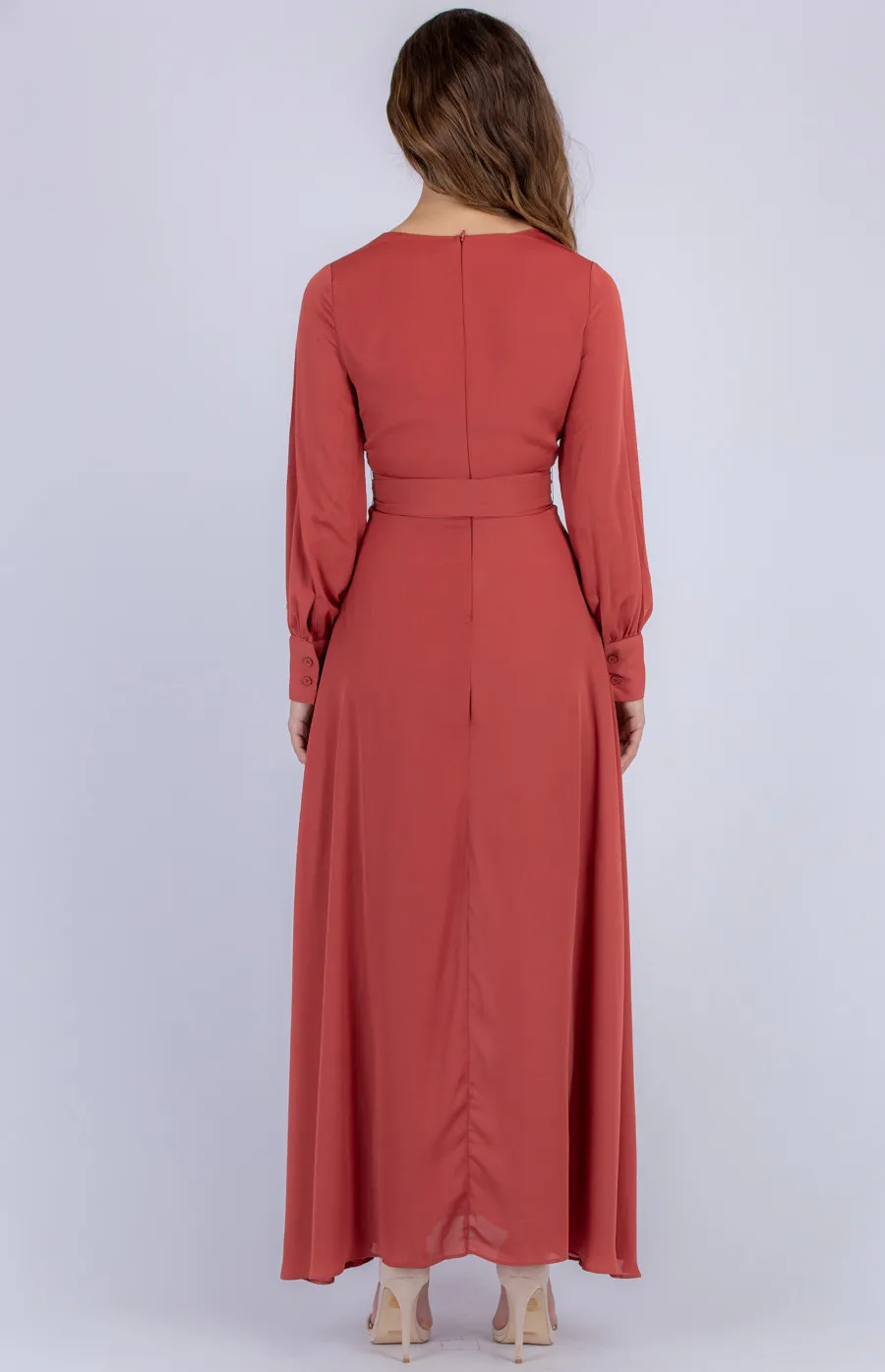 Long Sleeve Maxi Dress with Belt (ADR1092B)