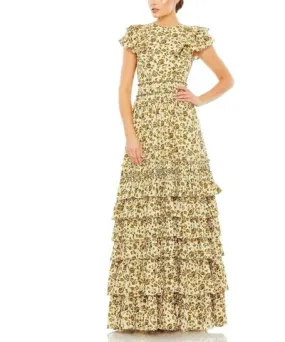 Mac Duggal Womens Floral Ruffled Evening Dress