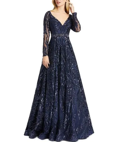 Mac Duggal Womens Sequined Long Evening Dress