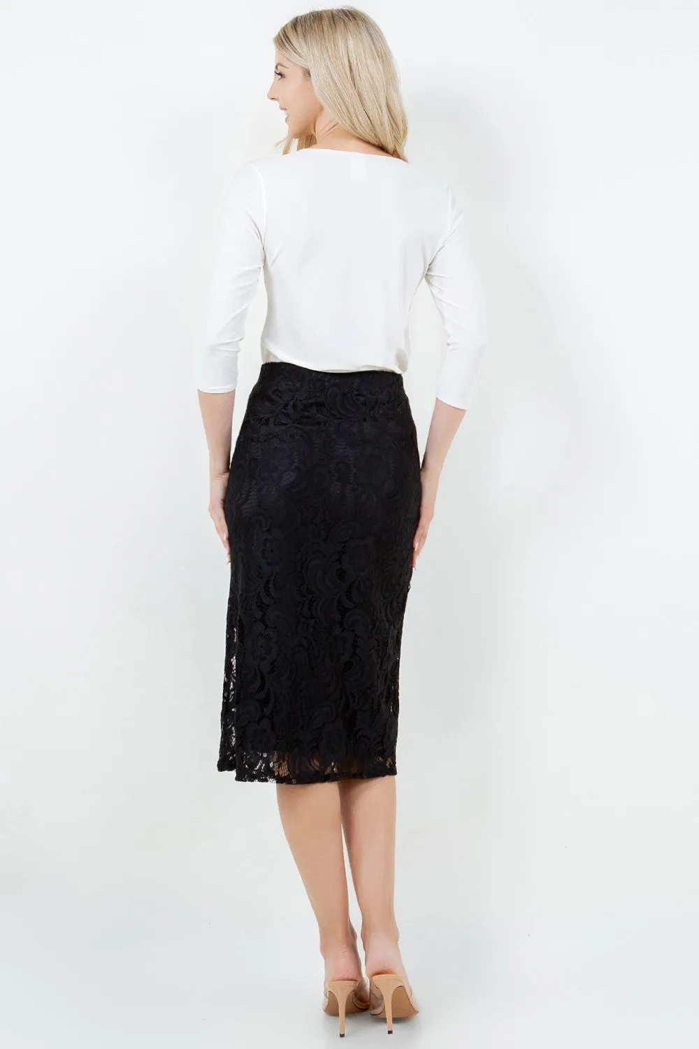 Miss Amy Pencil Skirt (Regular & Plus)- Black Lace