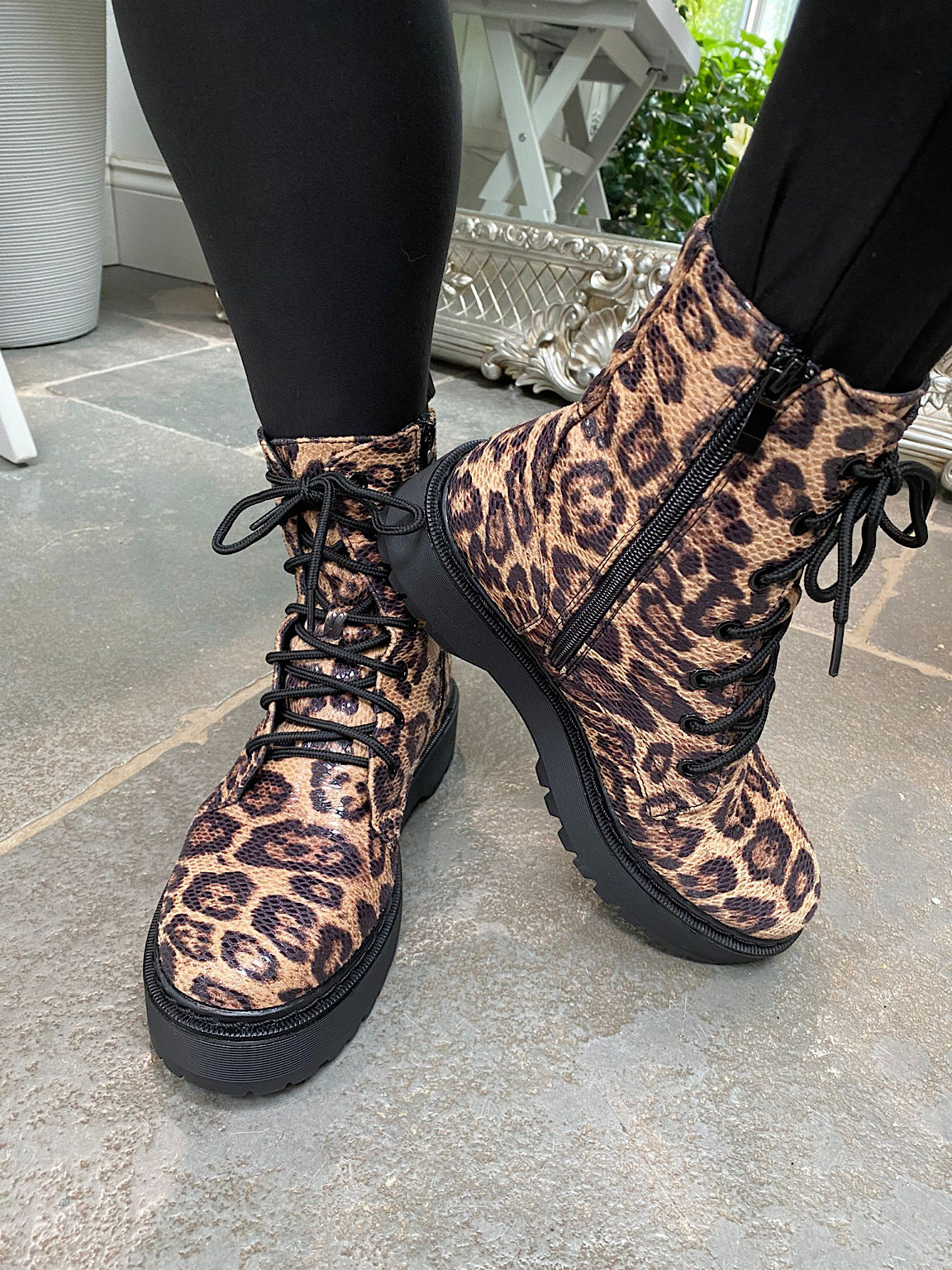 Natural Leopard Combat Boots