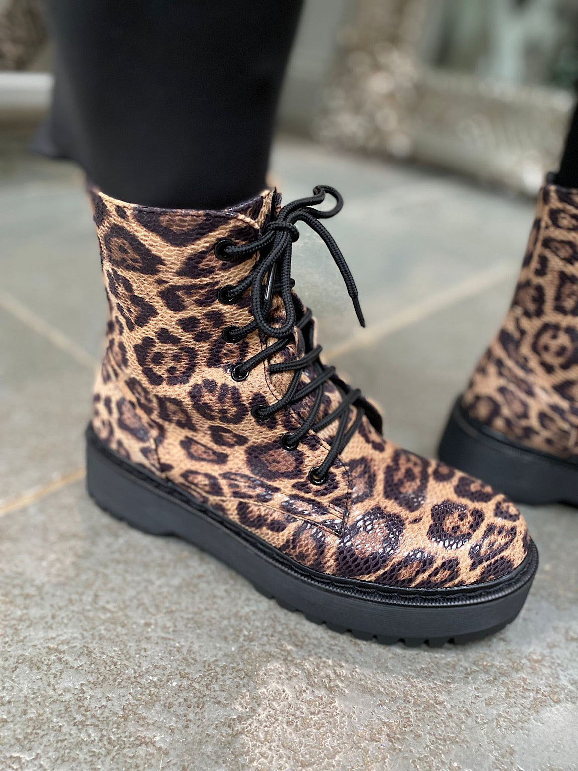 Natural Leopard Combat Boots