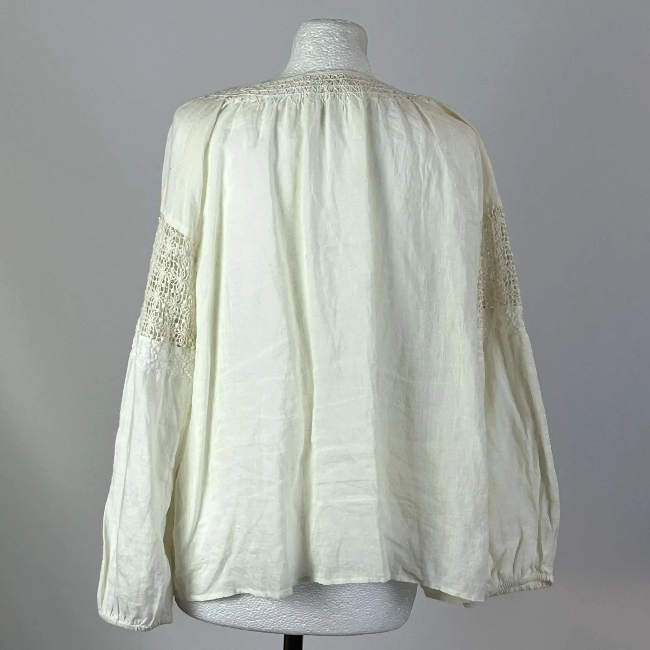 Nili Lotan Cream Linen  Crochet Detail Tunic Top M