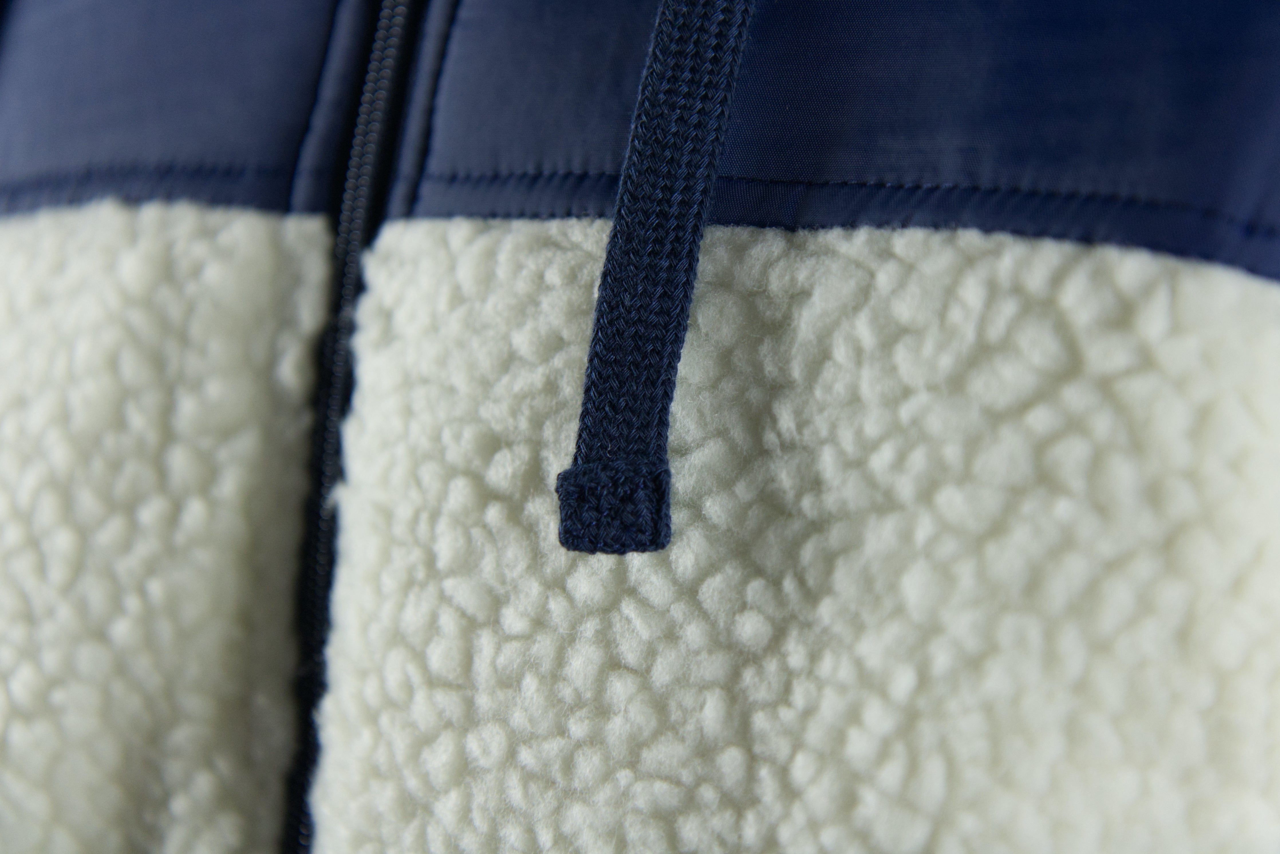 Nylon Sherpa Cream / Navy Zip Up Hoodie | Cream Zipper Sherpa Hoodie