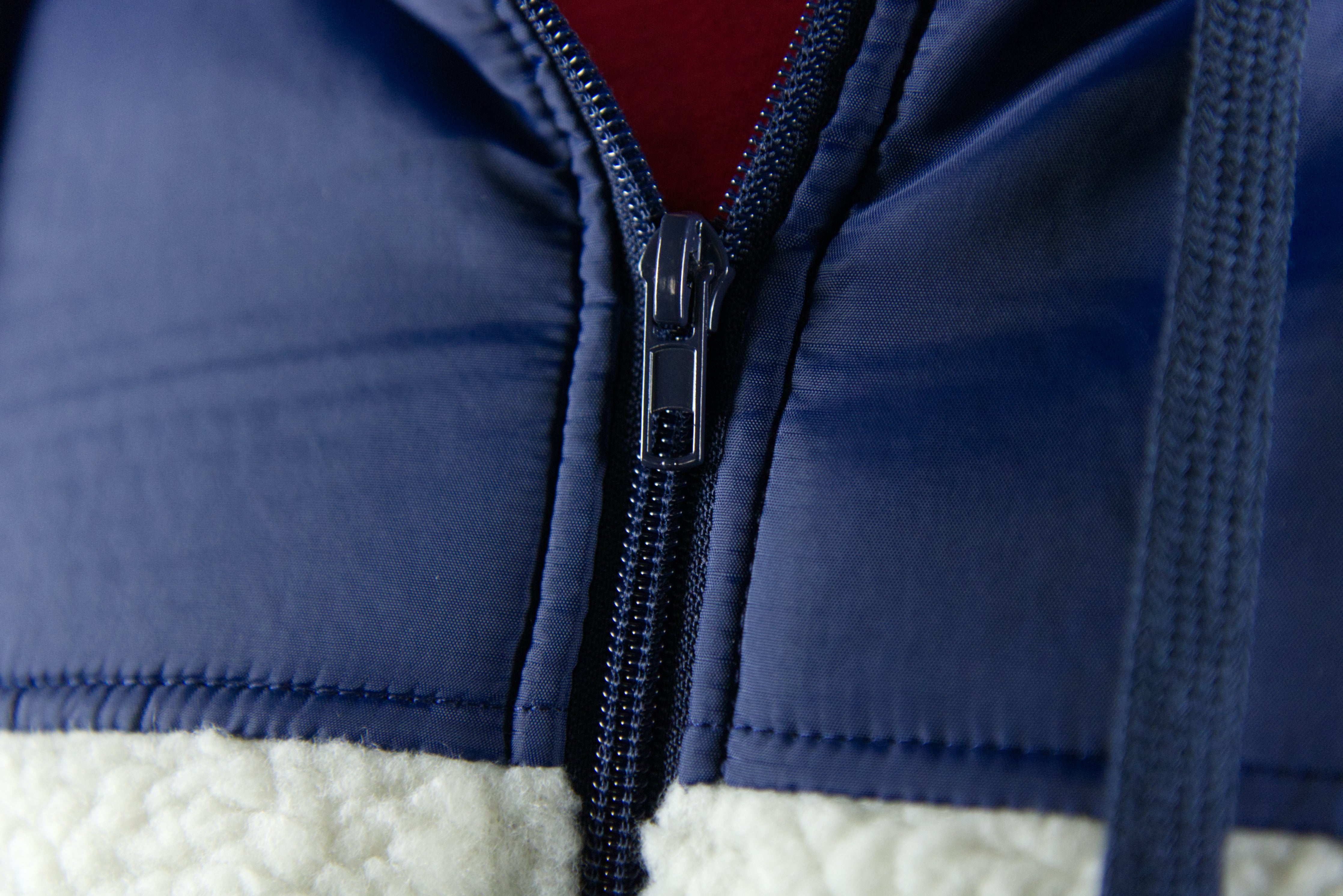 Nylon Sherpa Cream / Navy Zip Up Hoodie | Cream Zipper Sherpa Hoodie