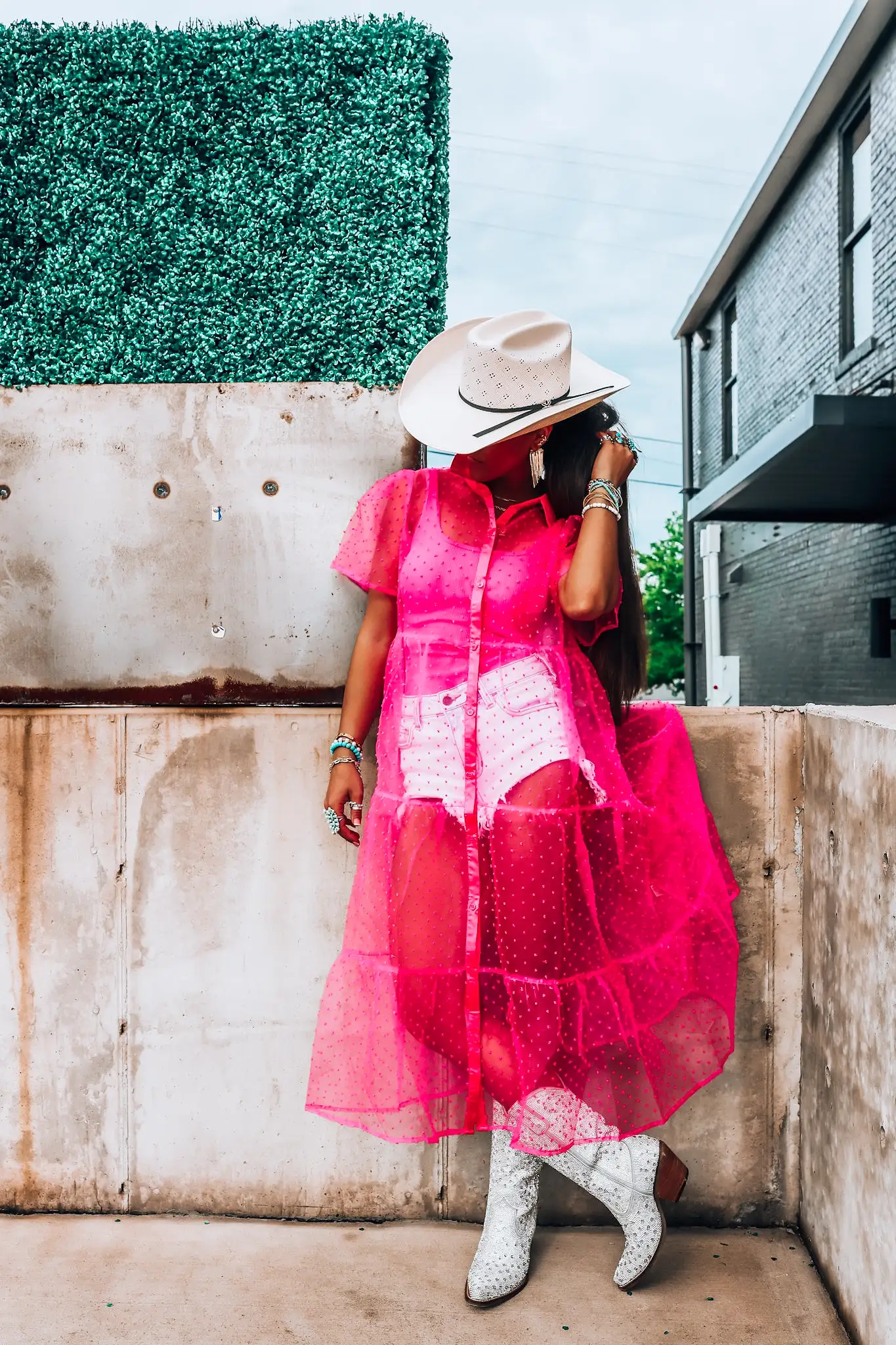 Pink Swiss Dot Organza Tunic Dress